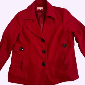 Red Wool Peacoat Women’s Plus Size Fashion Bug Waist Jacket